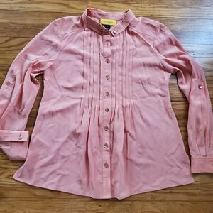 St. John Yellow Tag Blush Pink Pleated Blouse Buttons Down Womens Sz 2